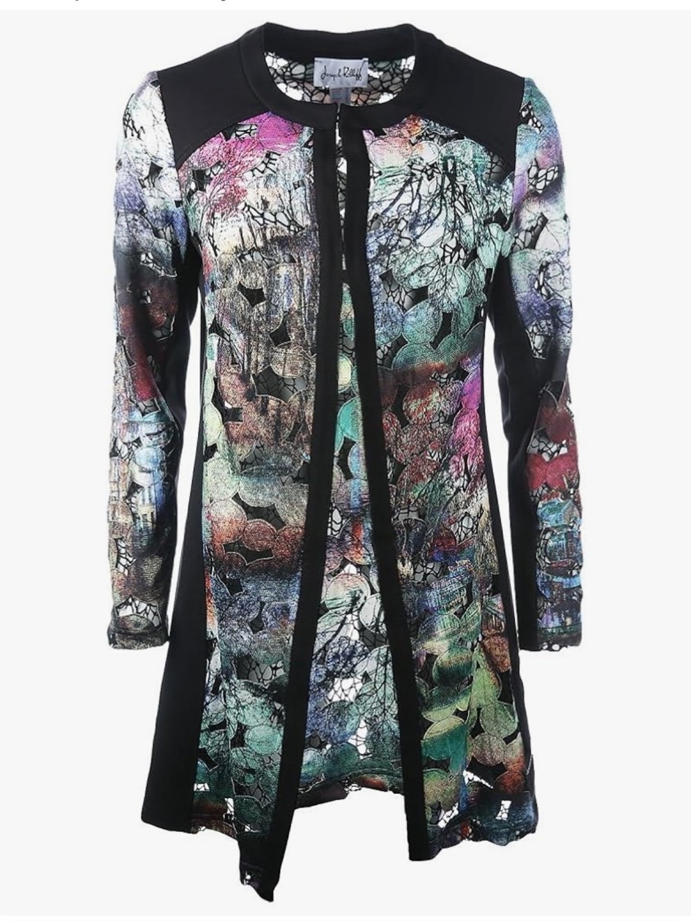 Joseph Ribkoff Boho open-front lightweight coat. Multi-coloured. Size 6. EUC